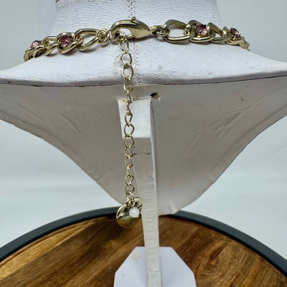 Betsey Johnson Lucite Pink Multi Color Stone Necklace 12-20" - Picture 3 of 4